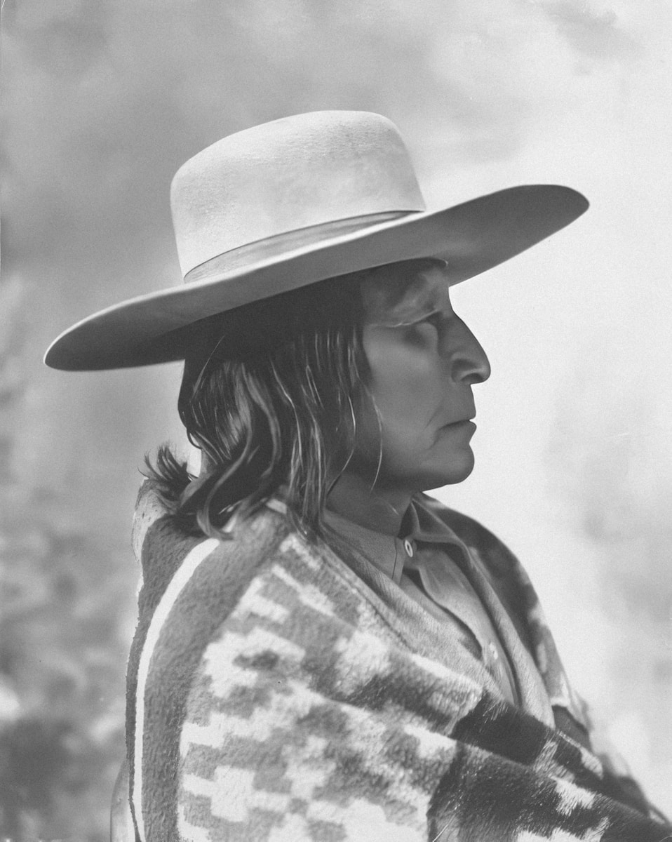 a black and white photo of a woman wearing a hat